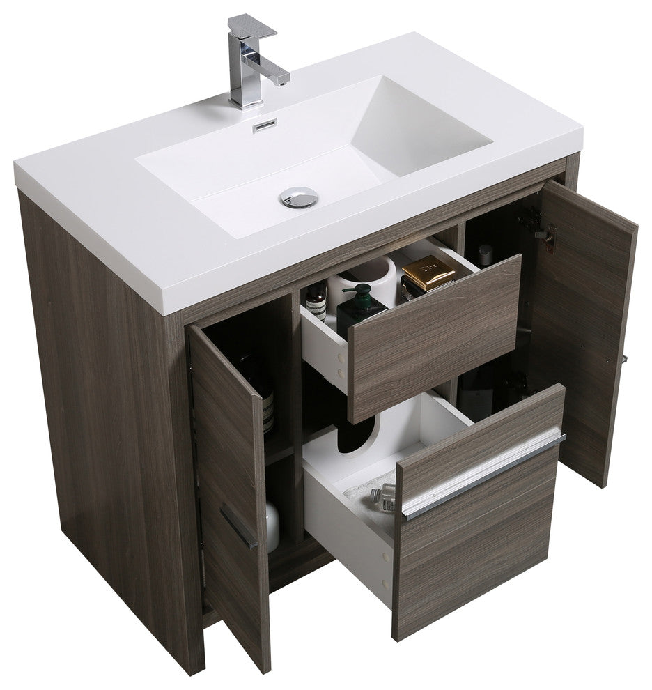 Aquamoon Granada Modern Bathroom Vanity With LED Mirror, Maple Grey, 36"