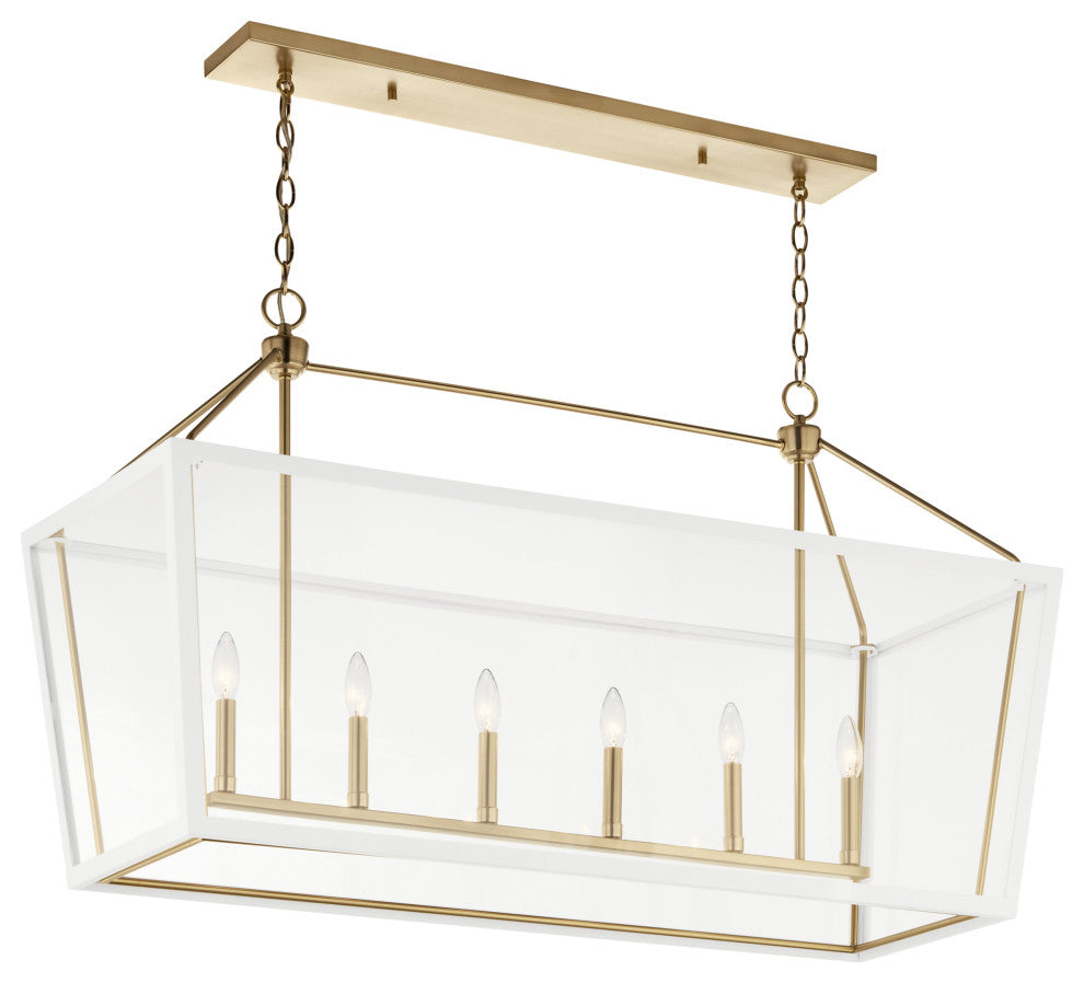 Delvin 44" 6 Light Chandelier With Clear Glass, Champagne Bronze and White
