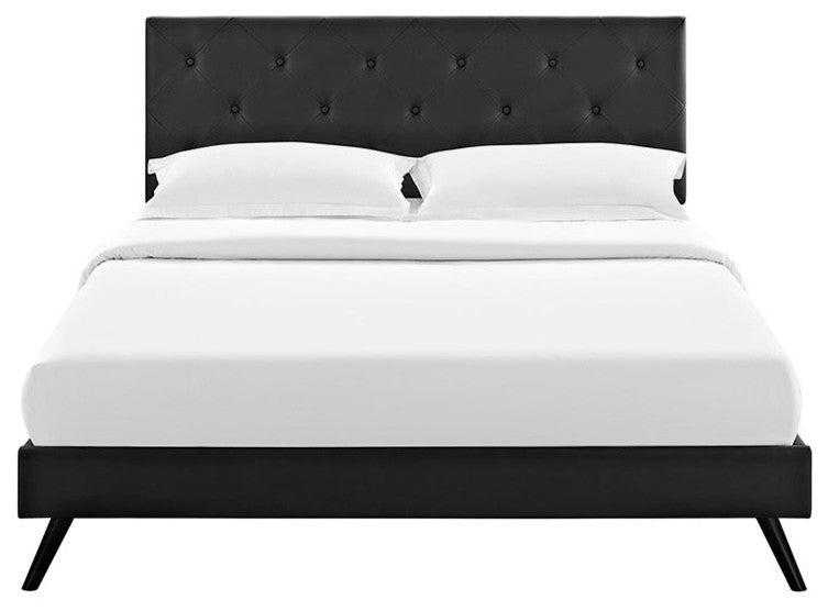 Terisa Full Vinyl Platform Bed With Round Splayed Legs, Black