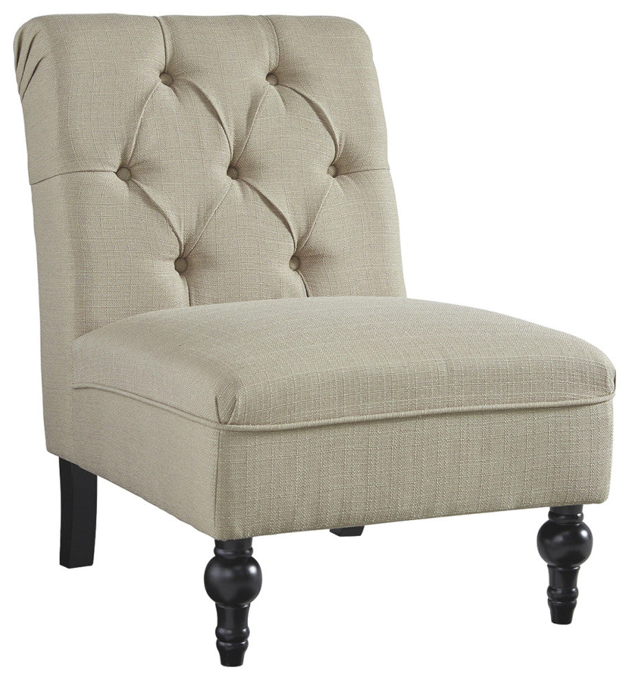 Benzara BM207207 Wood and Fabric Armless Accent Chair with Button Tufting, Beige