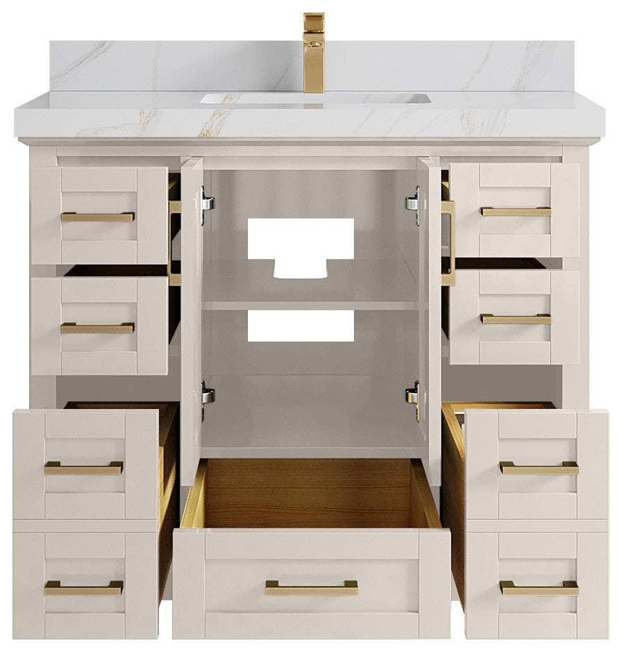 Boston 42" Single Sink Bath Vanity in Fine Grain 2" Calacatta Sienna