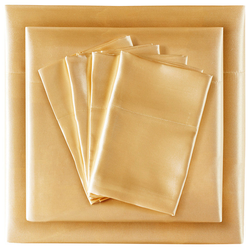 Madison Park Essentials Satin Luxury 6 PC Sheet Set, Gold