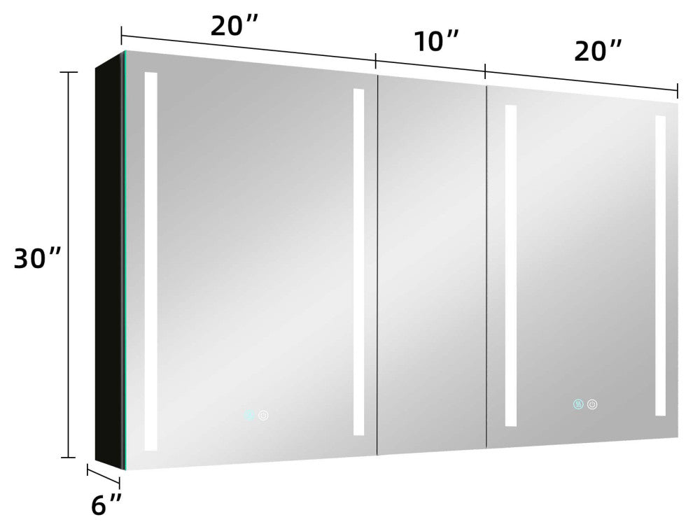 50 in.W x 30 in. H Aluminum Surface Mounted LED Medicine Cabinet with Doors