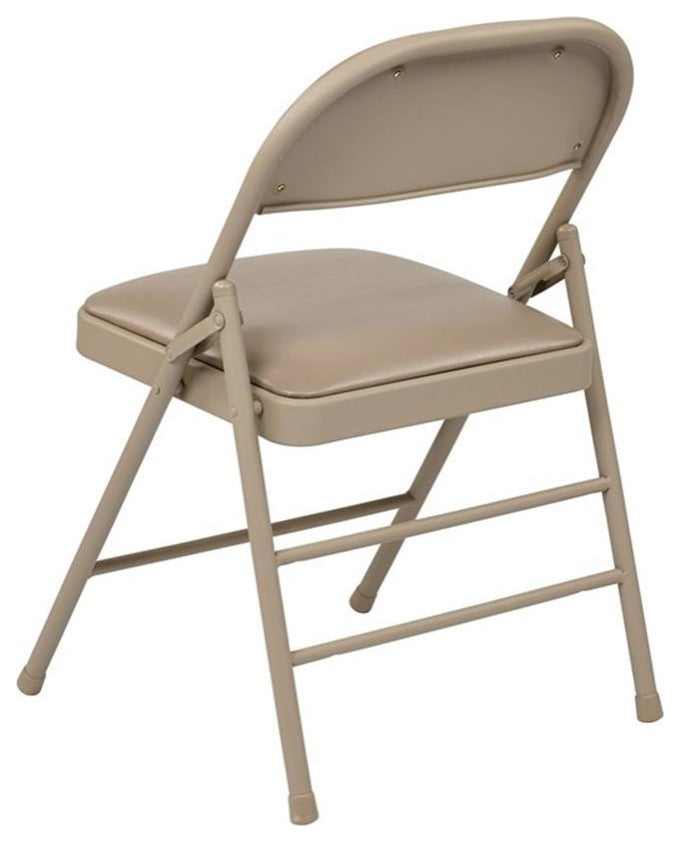 Set of 4 Folding Chair with Vinyl Seat in Tan Beige