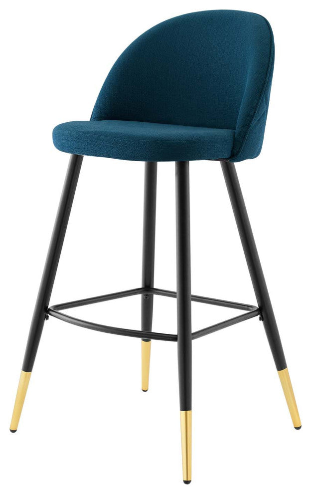 Bar Stool Chair Barstool, Set of 2, Fabric, Metal, Navy Blue, Modern, Bar Pub