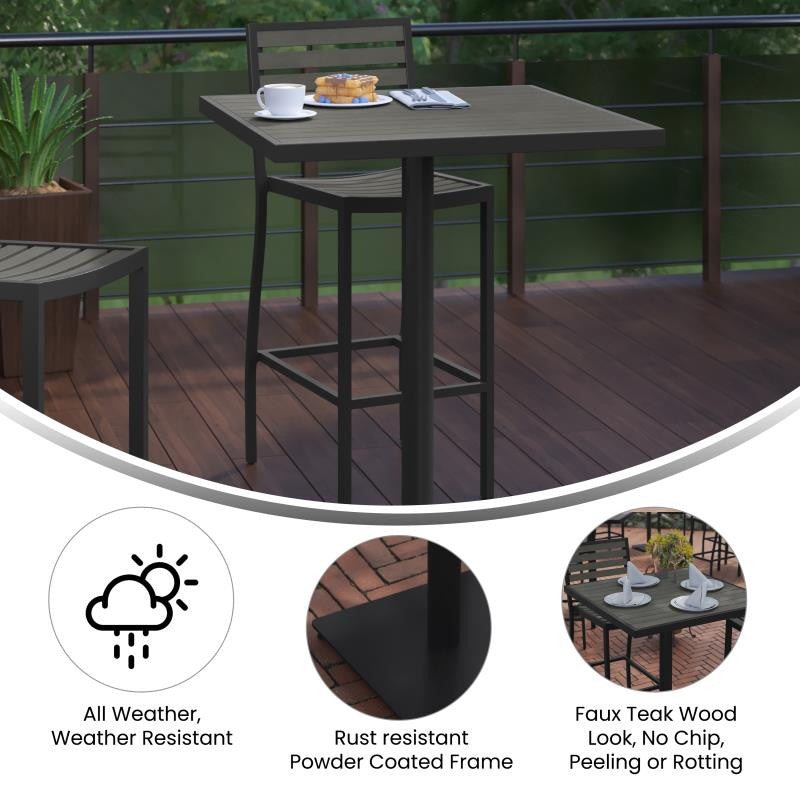 Lark Commercial Grade 32" Square Outdoor Bar Height Table, Gray Wash