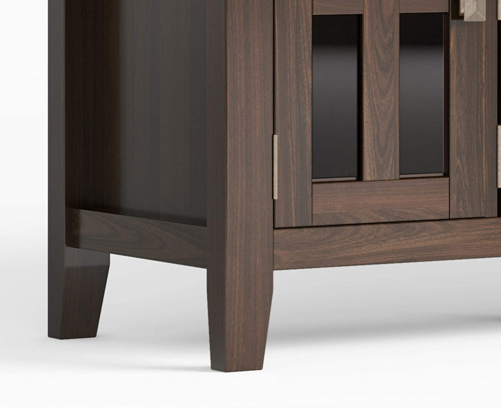 Contemporary TV Stand, Storage Glass Doors and Open Compartments, Tobacco Brown