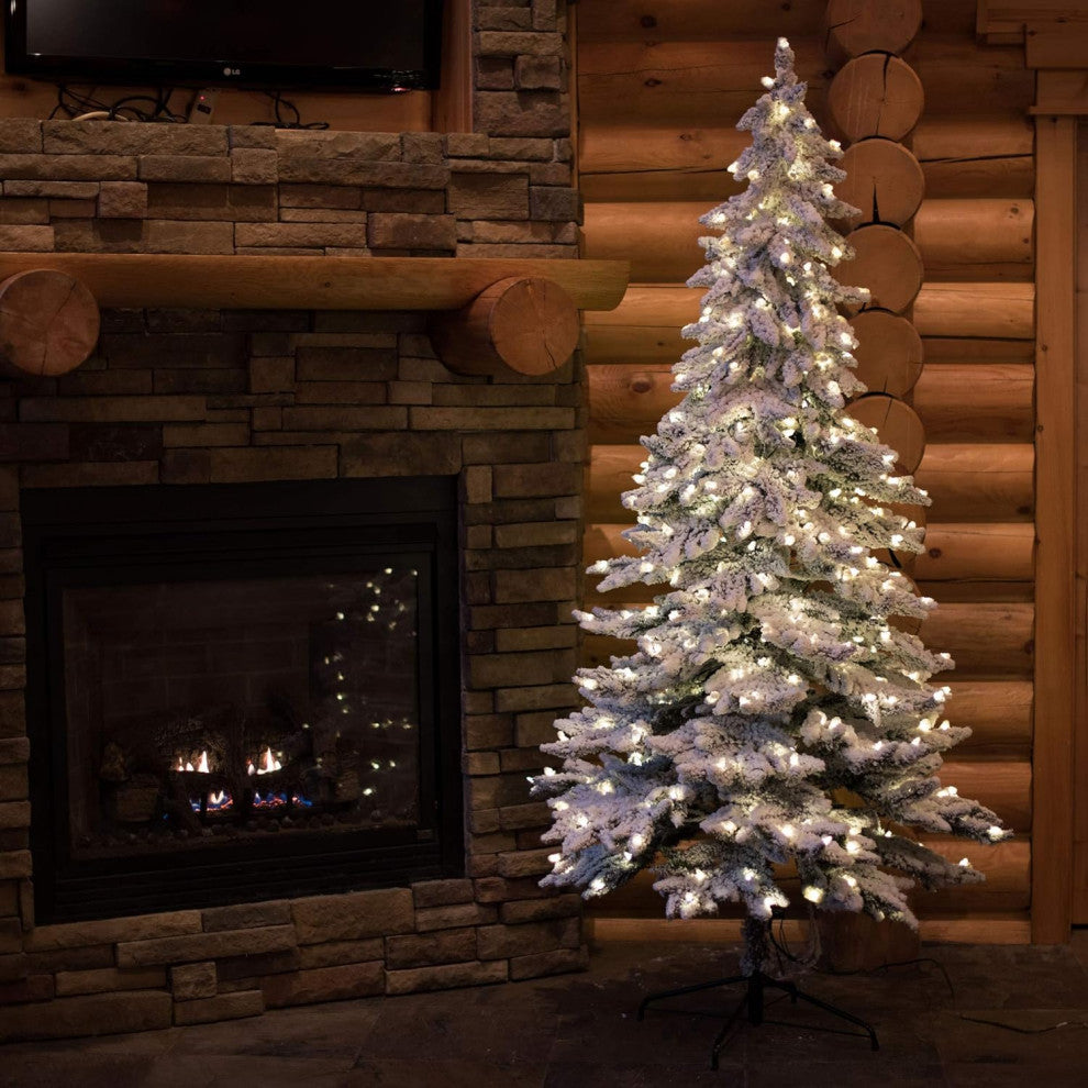 Vickerman A806261 6' Flocked Spruce Artificial Christmas Tree 300 Clear Lights
