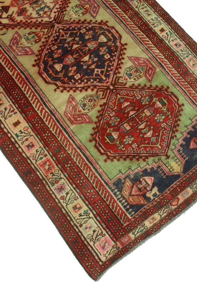 Fine Vintage Distressed Aisha Light Green/Beige Runner, 3'10x9'7