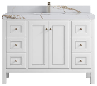 Nashville 48" Single Sink Bath Vanity, White 2" Calacatta Gold