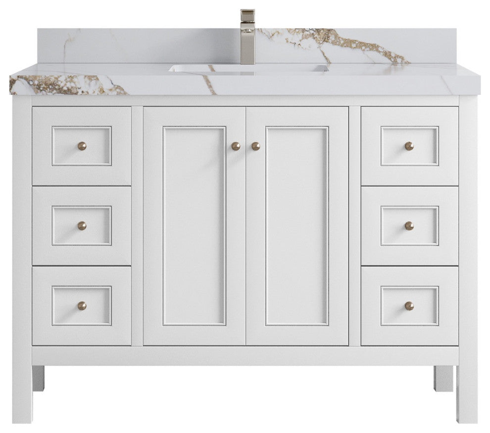 Nashville 48" Single Sink Bath Vanity, White 2" Calacatta Gold