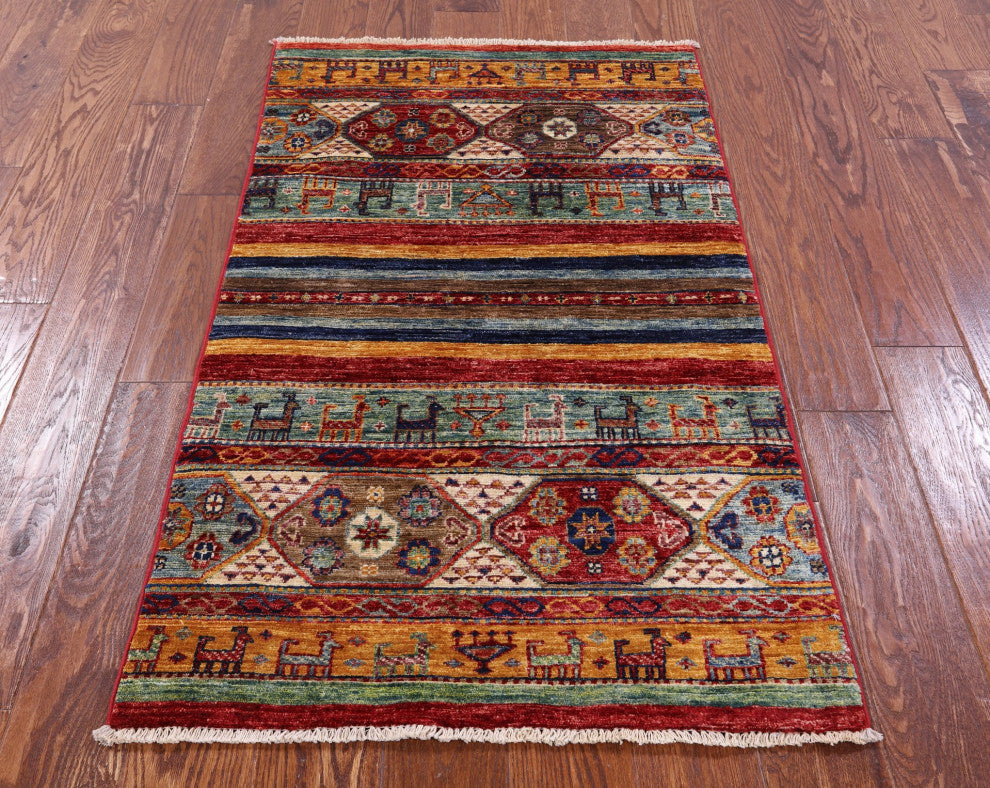 Tribal Persian Gabbeh Handmade Wool Rug 2' 6" X 4' 4" Q11042