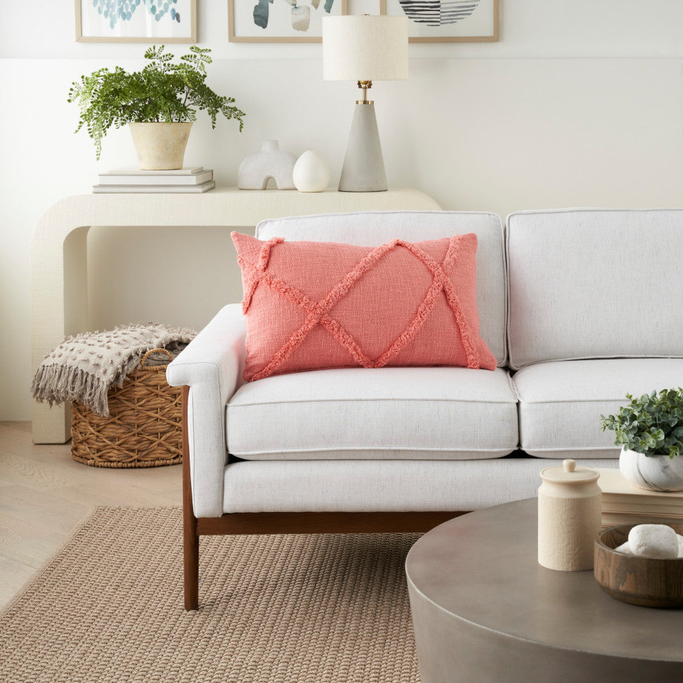 Mina Victory SH018 Throw Pillow, Coral, 14" X 24"