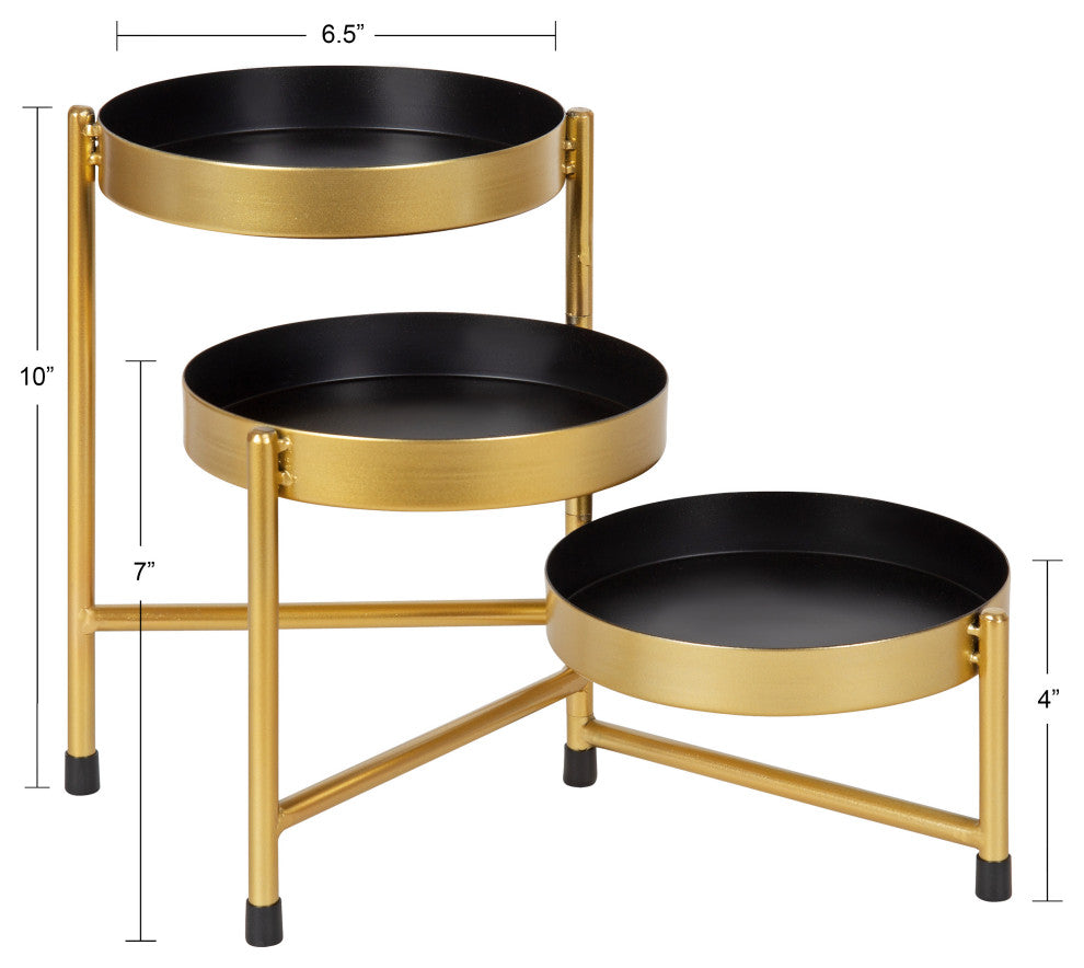 Finn Tiered Tabletop Planter, Black/Gold 7.25x7.25x10