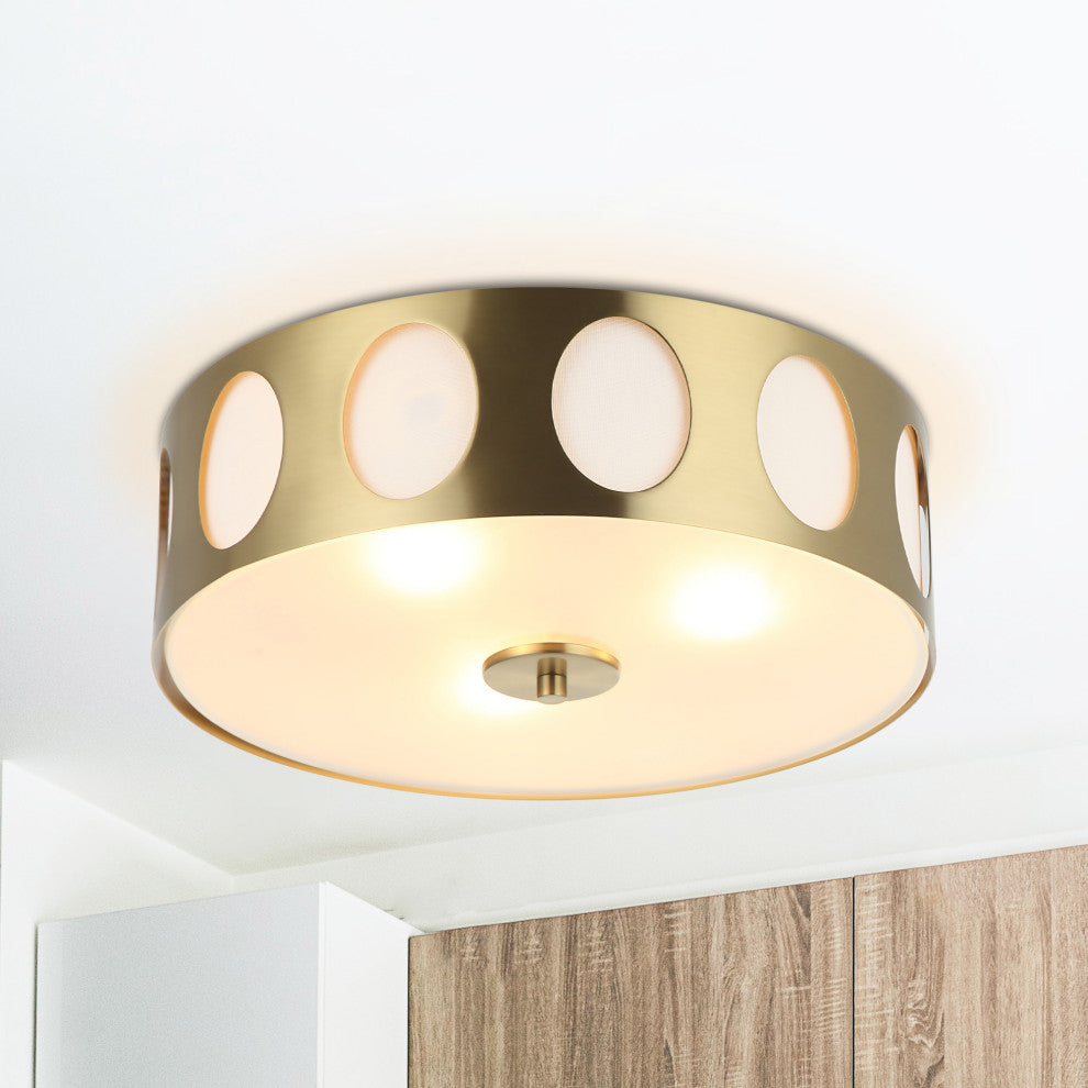 Modern Gold Flush Mount Ceiling Light with Hollow Shade,3-light