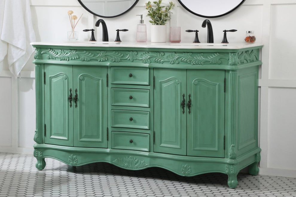 Whitney 60" Double Bathroom Vanity, Vintage Mint