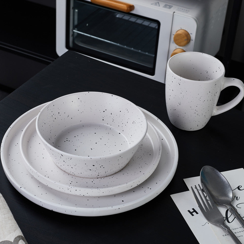 Stone Lain Jade Stoneware 16 Piece Dinnerware Set, White