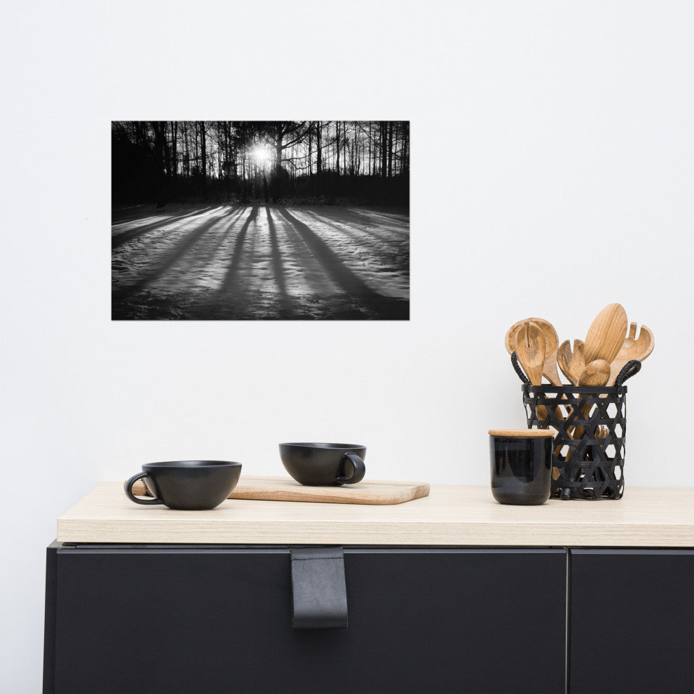 Country Wall Art: Winter Shadows Black & White Landscape Unframed Print, 12" X 18"