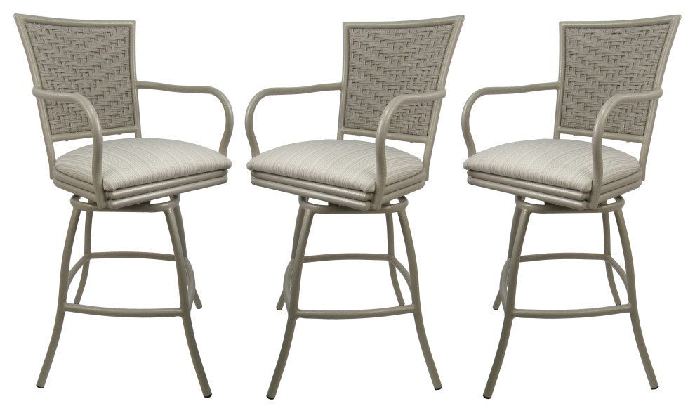 Outdoor/Indoor Swivel Bar Stool, Erin on Beige Frame, Set of 3, Valley Linen, 34"
