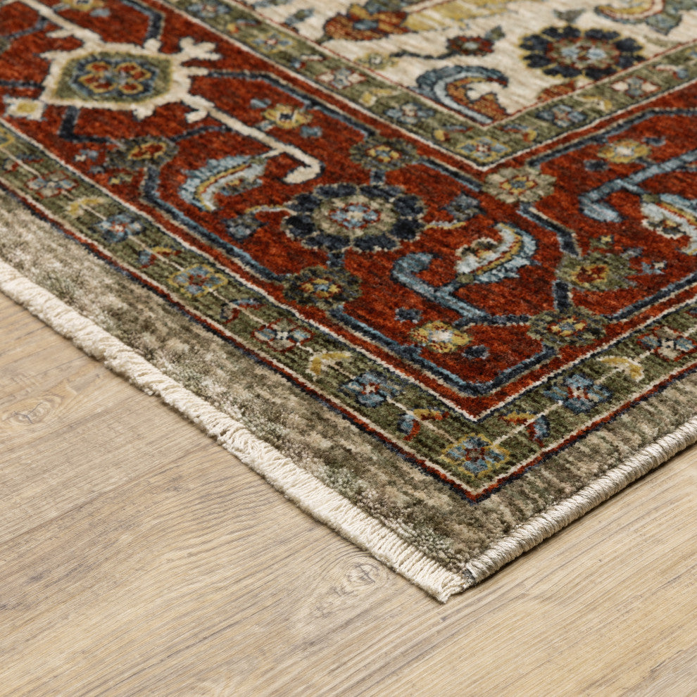Augustus Bordered Persian Ivory/ Red Indoor Area Rug, Ivory, 2'3"x7'6"