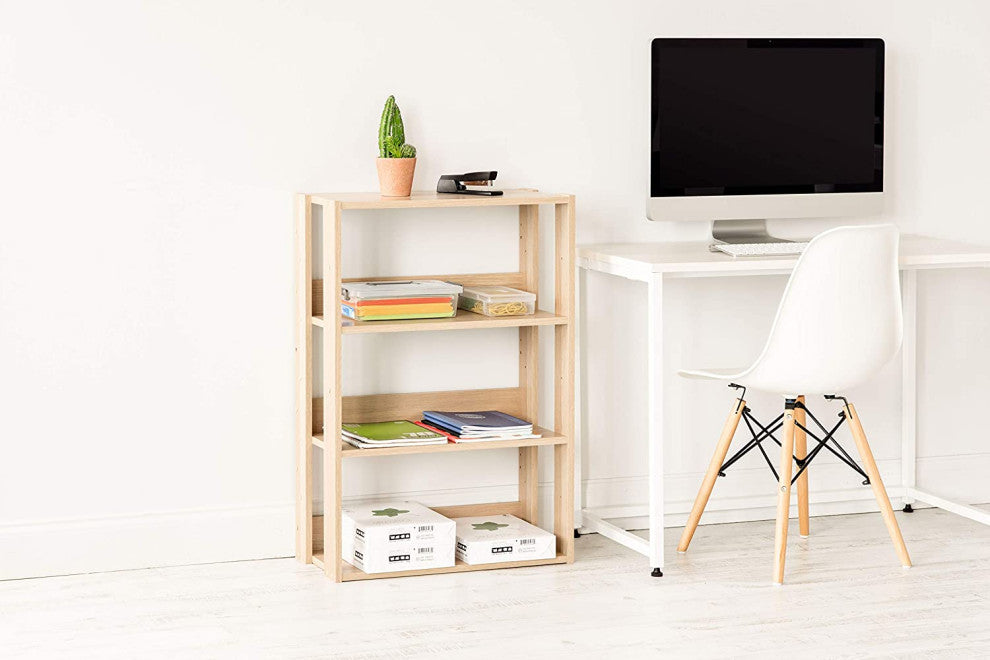 3-Shelf Wide Open Wood Shelving Unit, Natural