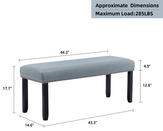 Decorative Nails Upholstered Bench, Lightgreen