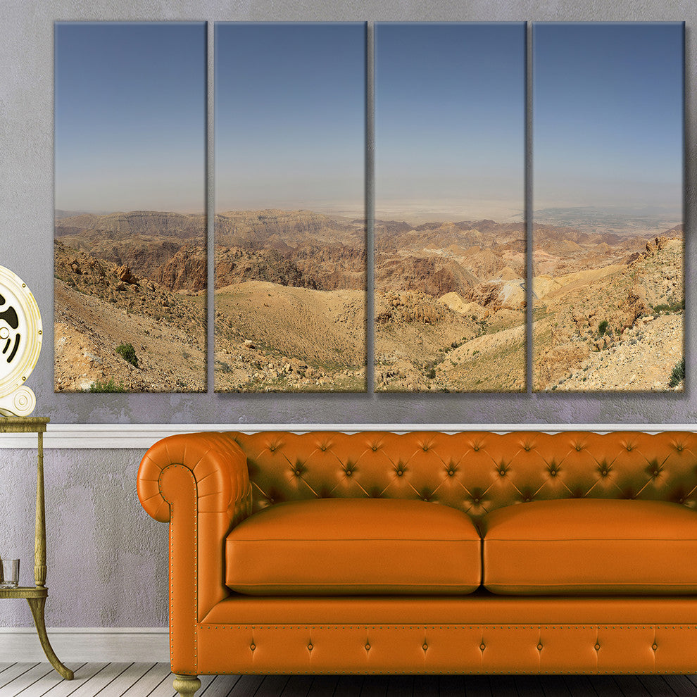Panorama Desert Hills Jordan, Landscape Canvas Art Print, 48"x28", 4 Panels