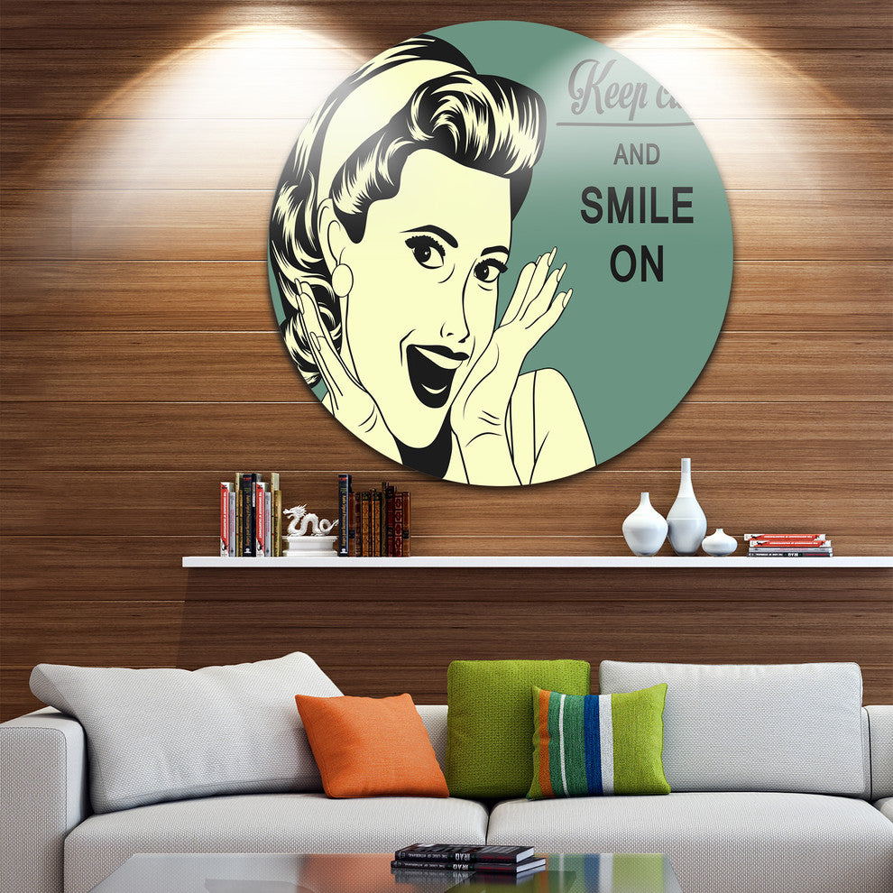 Pop Art Retro Woman, Portrait Digital Art Disc Metal Wall Art, 11"