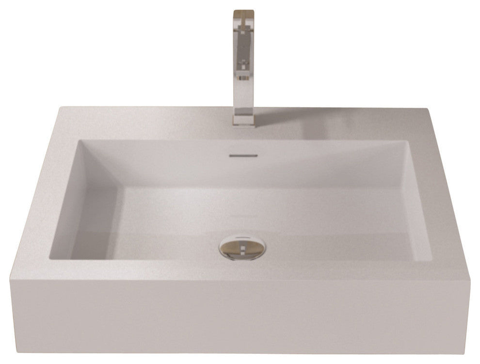 ADM Rectangular Wall Mounted Sink, White, 24", Glossy White