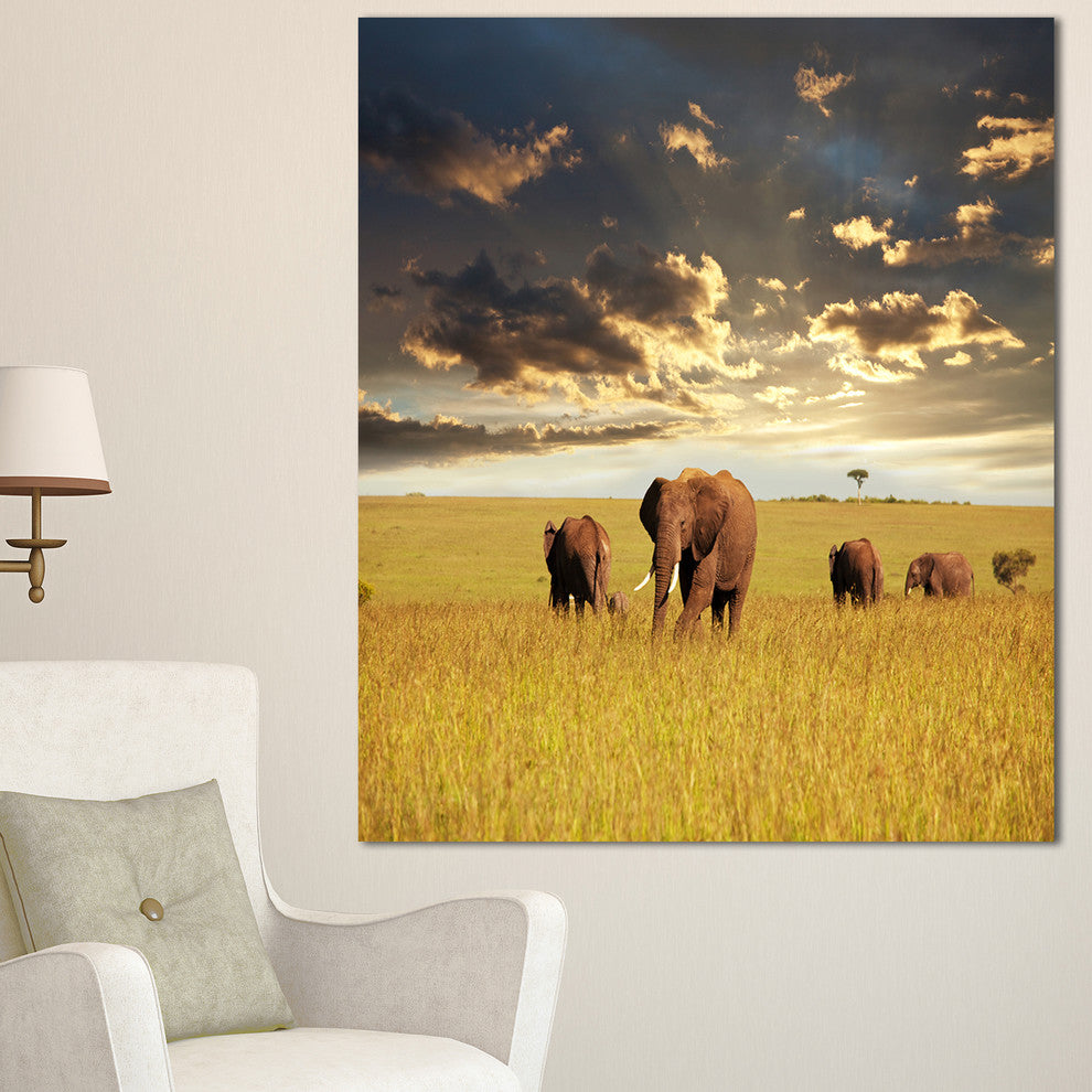 Group of Elephants in Africa, African Canvas Art Print, 30"x40"