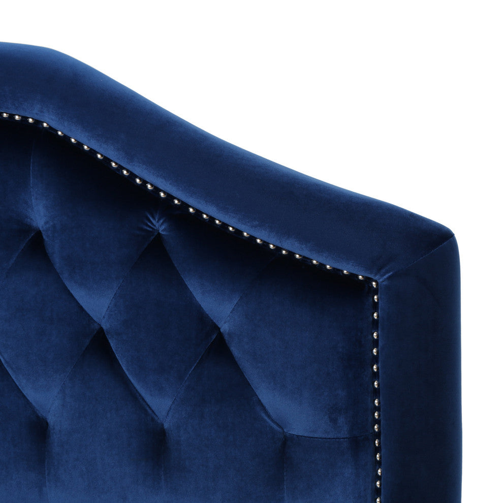 GDF Studio Lazarus New Velvet Studded Seam Tufted Queen/Full Headboard, Navy Blue