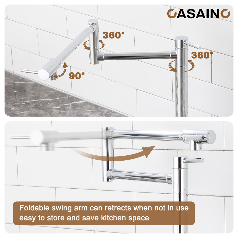 Pot Filler Faucet Deck Mount Stove Kitchen Faucets Dual Handle Folding Faucet, Chrome Plating