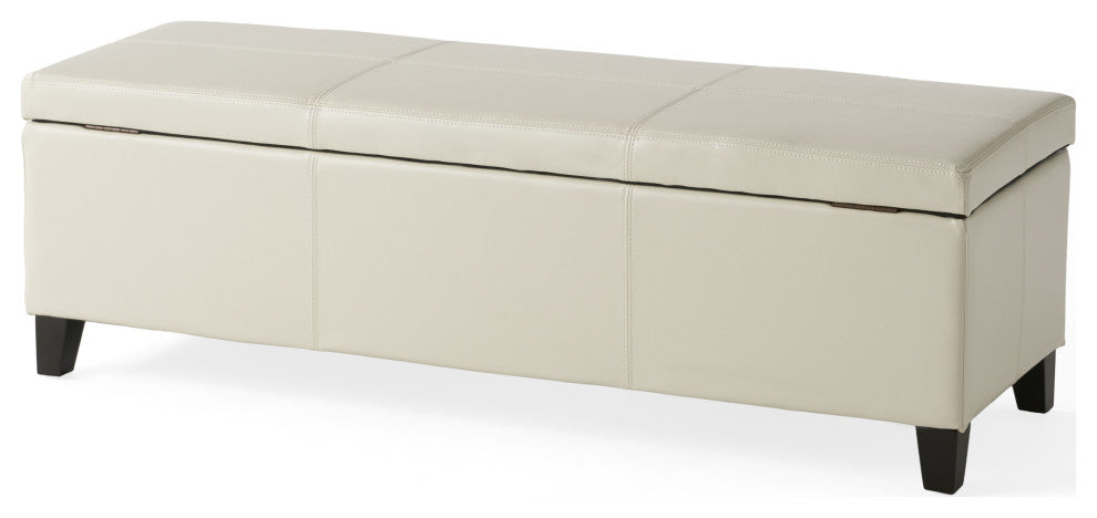 GDF Studio Skyler Beige Fabric Storage Ottoman Bench, Ivory