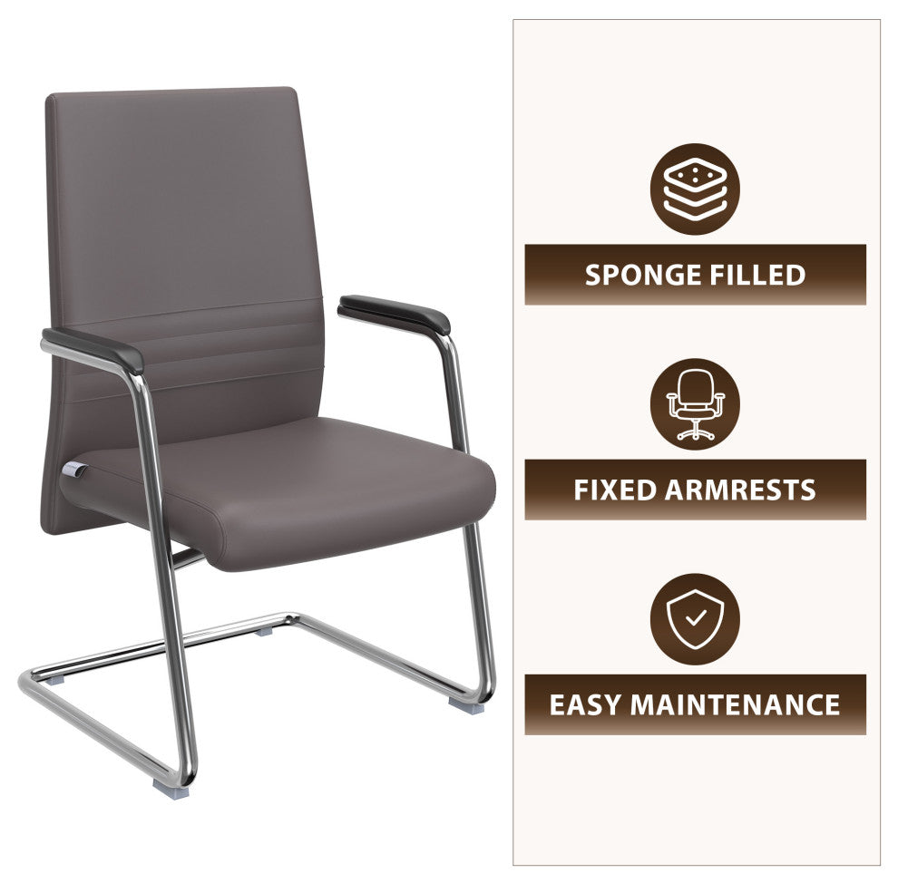 LeisureMod Aleen Office Chair With Upholstered Seat and Metal Armrest, Gray