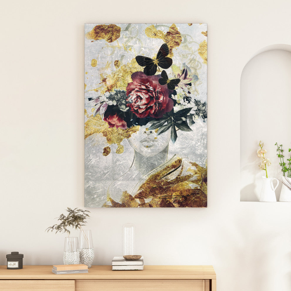 "Gold Elegance" Reverse Printed Tempered Glass With Silver Leaf