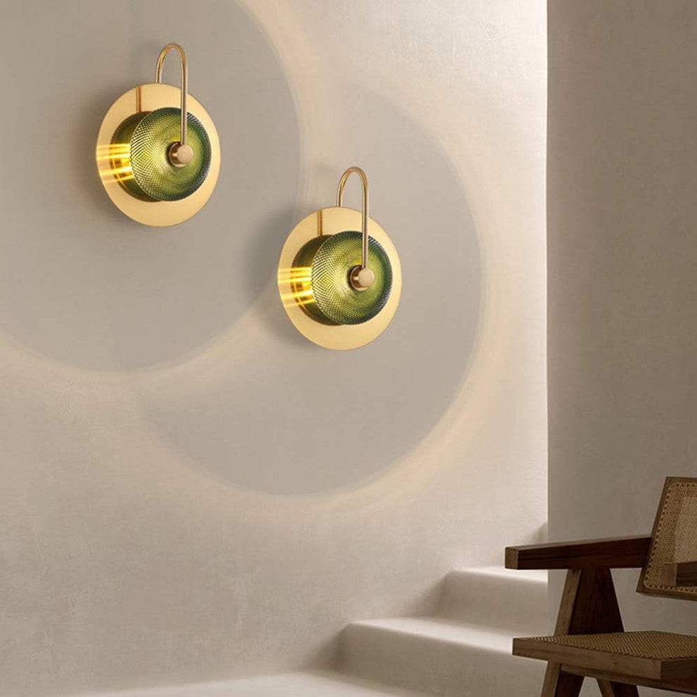 Albacete | Modern LED Industrial Style Wall Lamp, Gold + Green, 1 Light