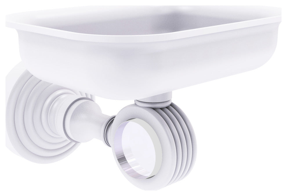Pacific Grove Wall-Mount Soap Dish Holder with Groovy Accents, Matte White