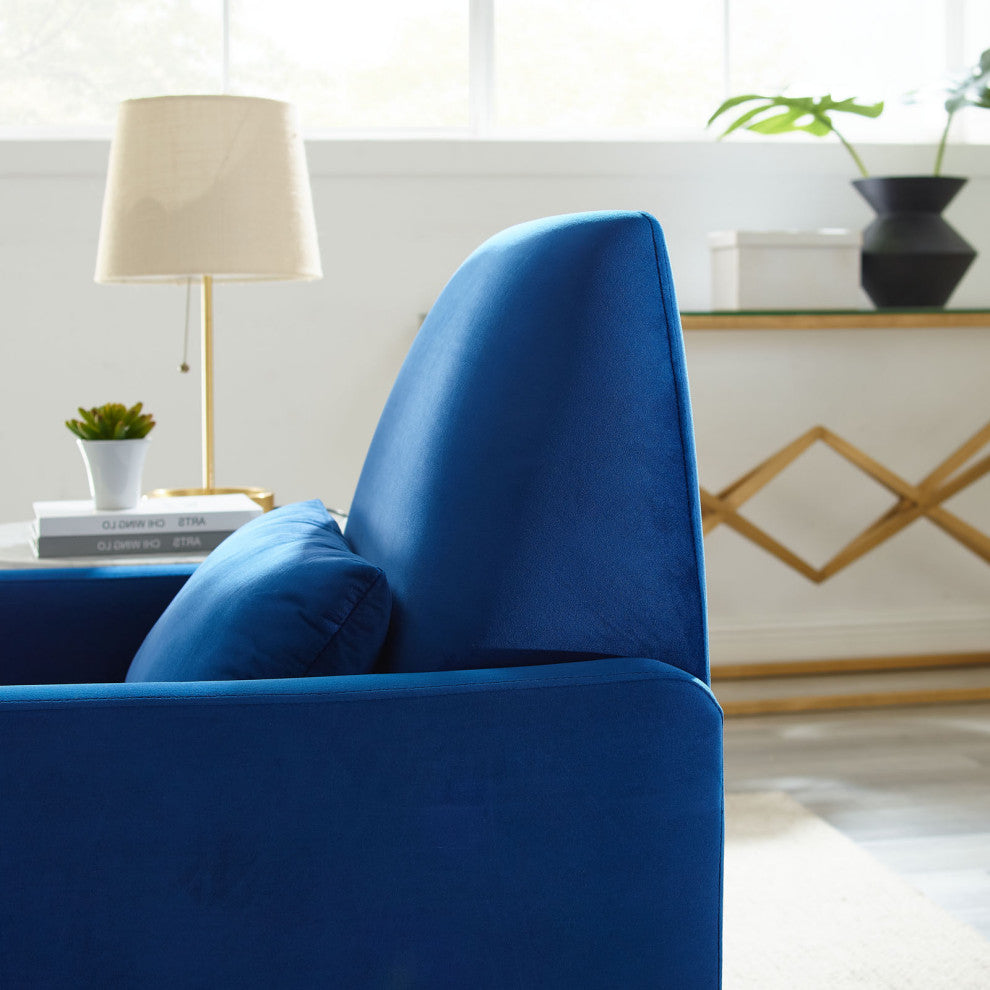 Armchair Accent Chair, Blue Navy, Velvet, Modern, Mid Century Hotel Lounge Cafe