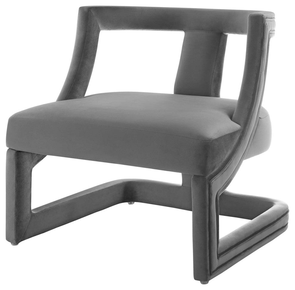 Modern Lounge Accent Side Chair Armchair, Velvet Fabric Wood, Grey Gray