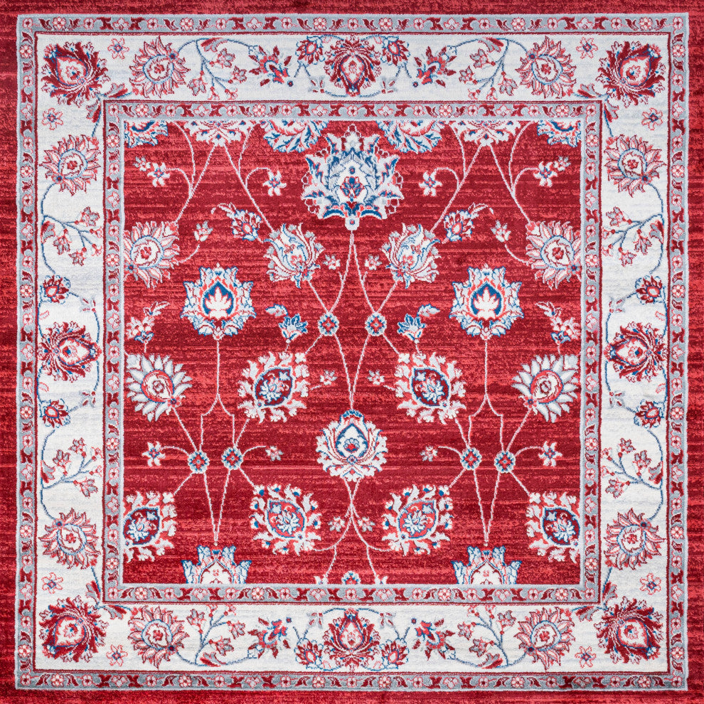Modern Persian Moroccan Red/Ivory 5' Square Area Rug