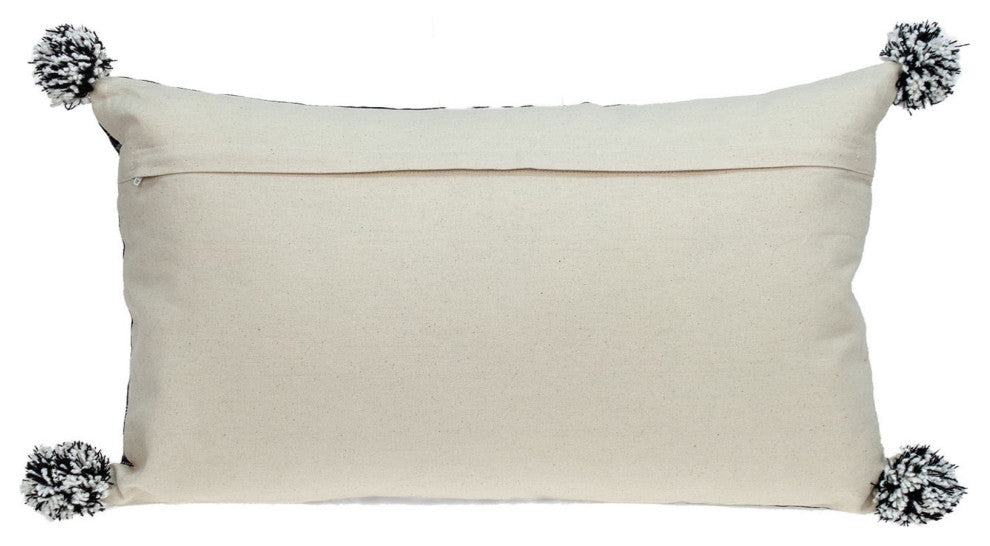 Black and Gray X Pom Throw Pillow
