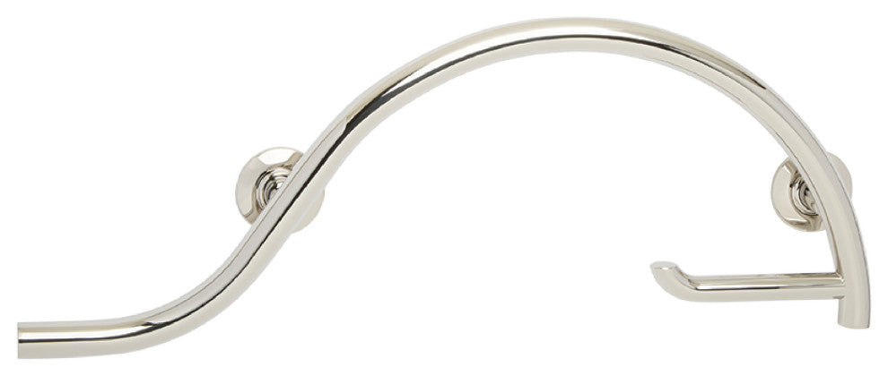 Curved Bathroom Shower Grab Bar w/ Toilet Paper Holder, Polished, Left-Handed