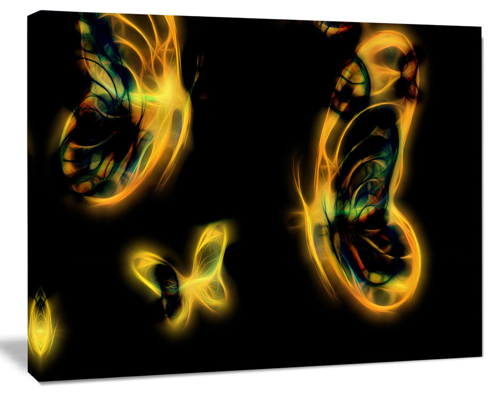 Yellow Fractal Butterflies on Black, Floral Canvas Art Print, 20"x12"