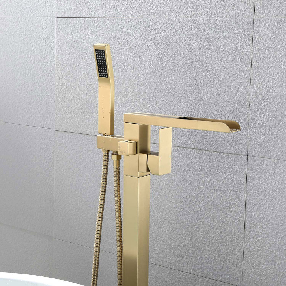Givingtree Freestanding Single Handle Floor Mounted Clawfoot Tub Faucet, Gold