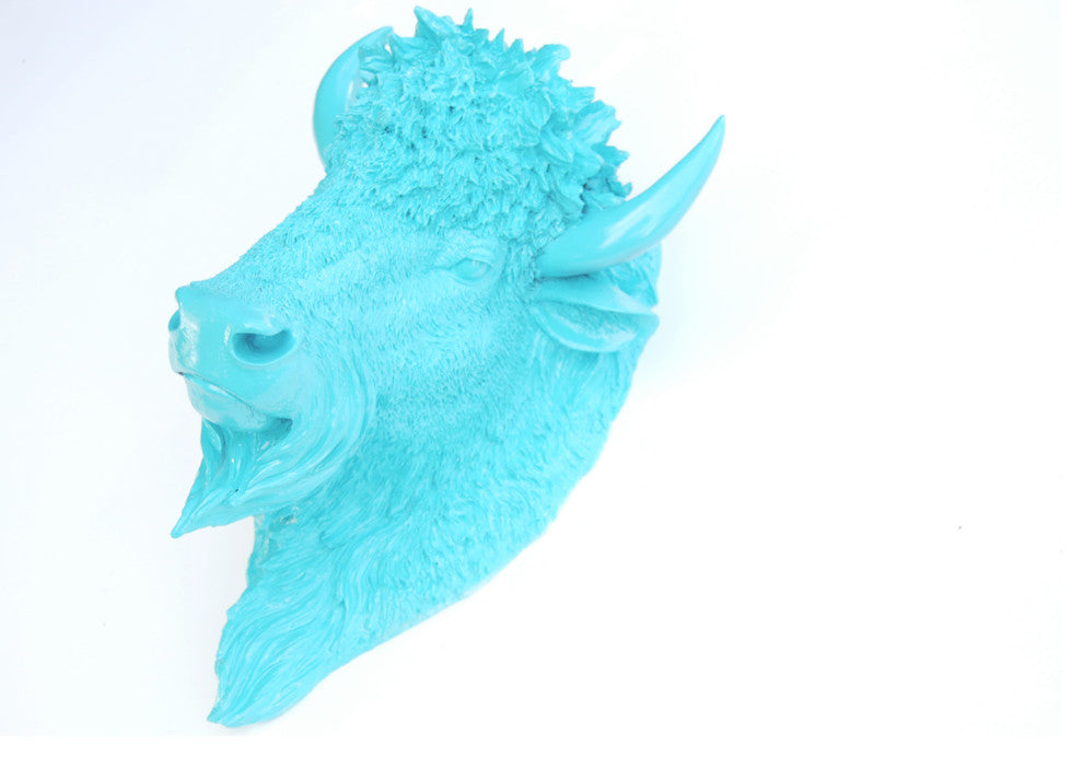 Faux Taxidermy Bison Head Wall Mount, Turquoise