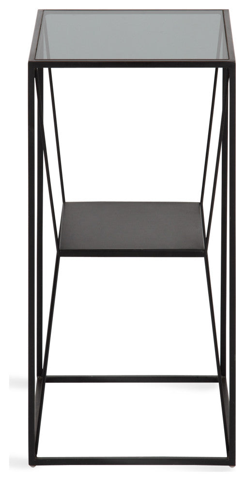 Knight Metal Glass Side Table, Black 12x12x24