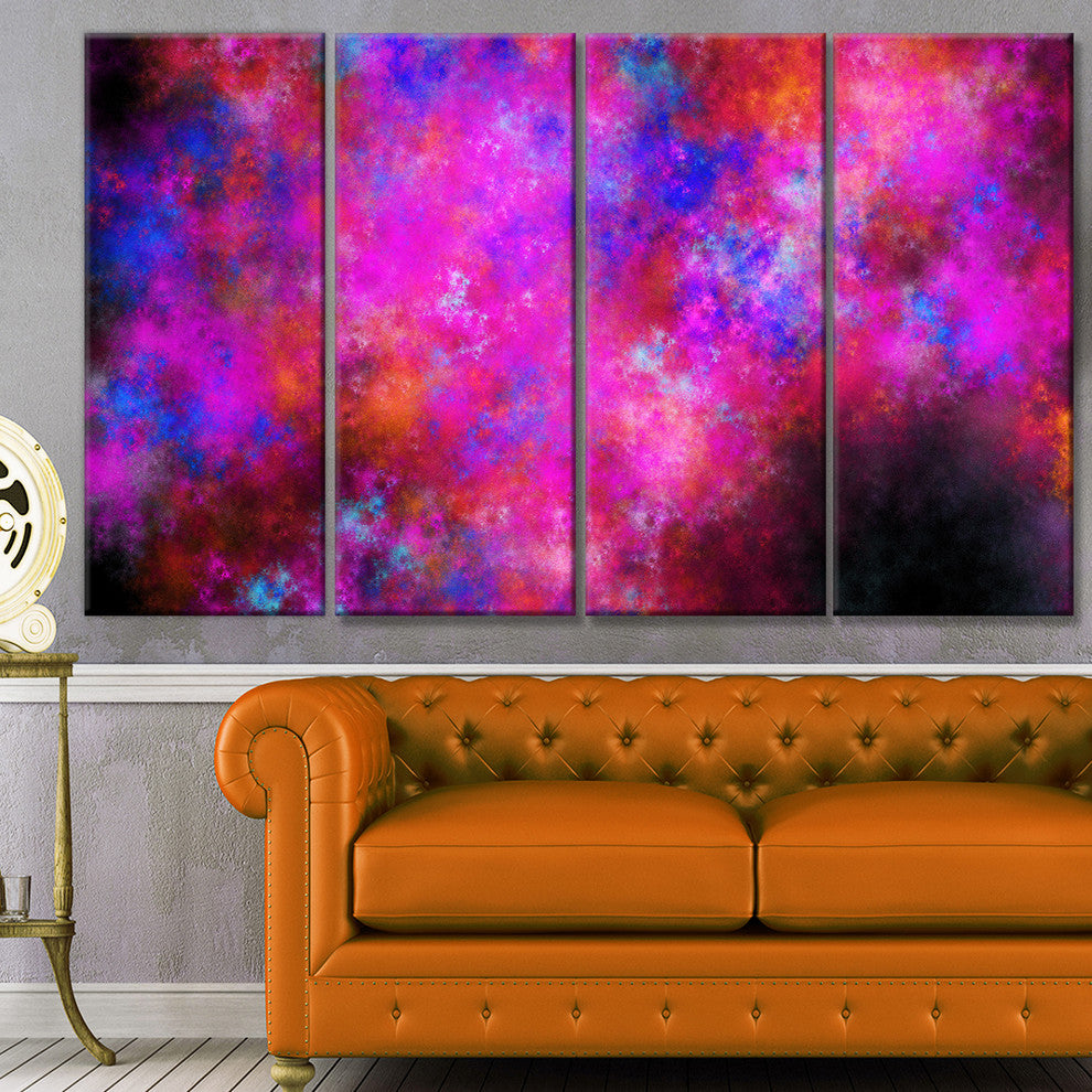 Red Blue Starry Fractal Sky, Abstract Art on Canvas, 48"x28", 4 Panels