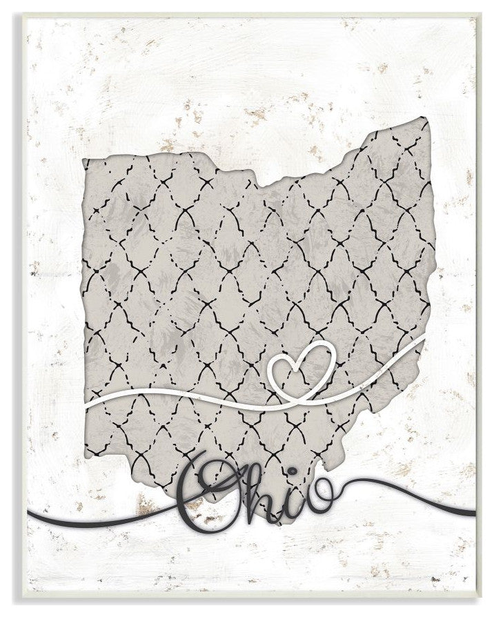 Stupell Industries Ohio Patterned Grey US State Design, 10 x 15