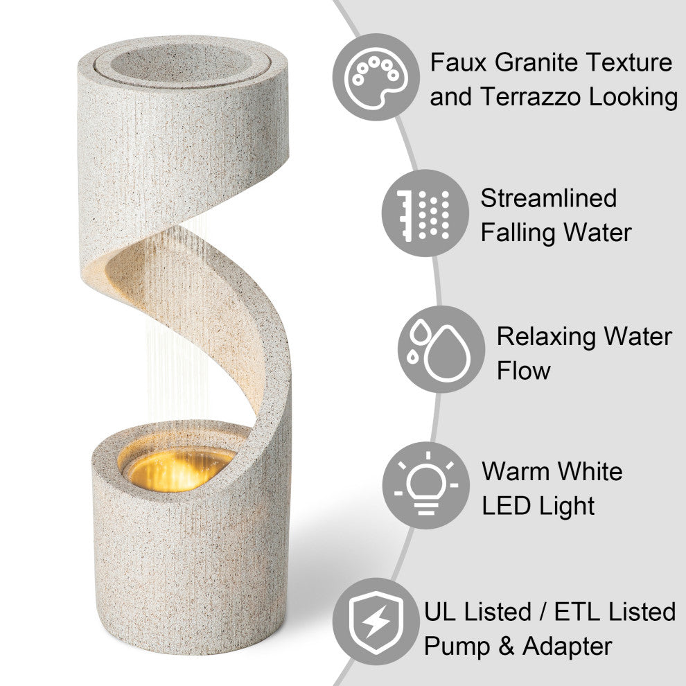 Faux Terrazzo Spiral Shaped Polyresin Fountain