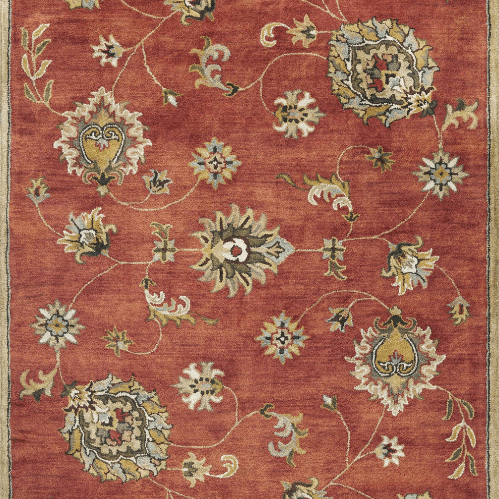 8' X 11' Sienna Orange Hand Tufted Allover Traditional Floral Indoor Area Rug